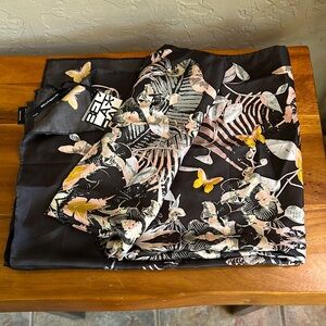 Bella Ballou Floral and butterfly Black Silk Scarf pink yellow black‎